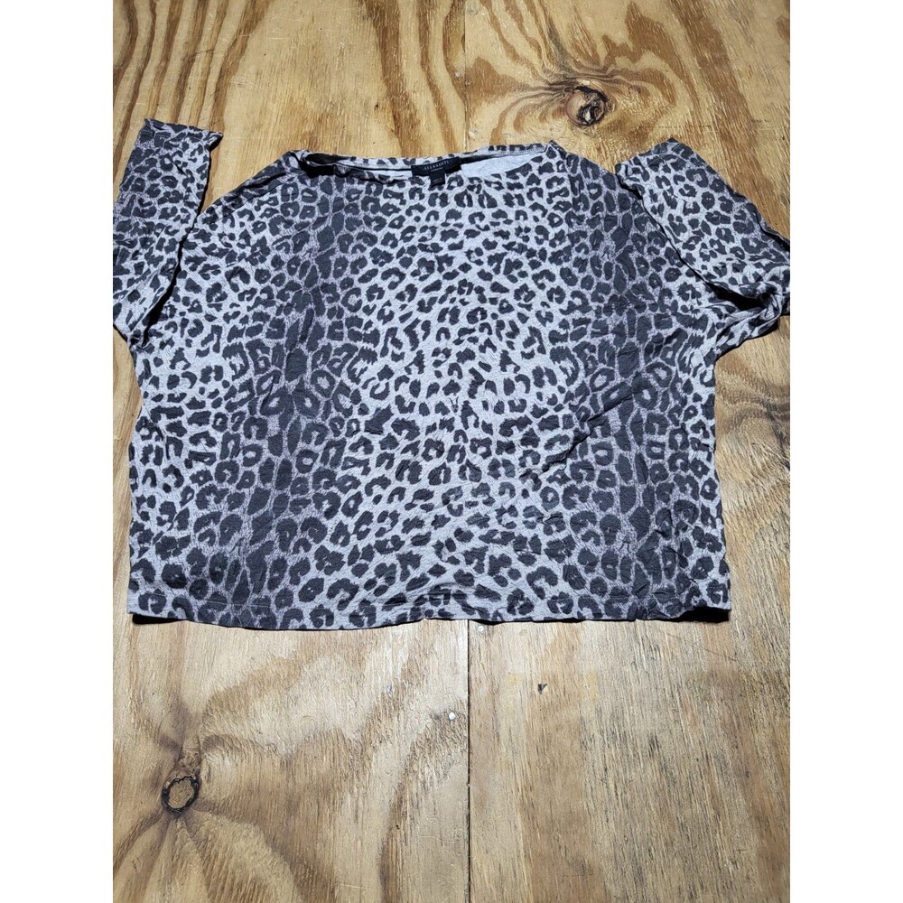 AllSaints Leppo Tee Womens M Gray Leopard Print Long Sleeve 100% Cotton @N2
